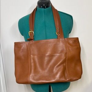 Vintage Green Fields Brown Leather Tote Bag